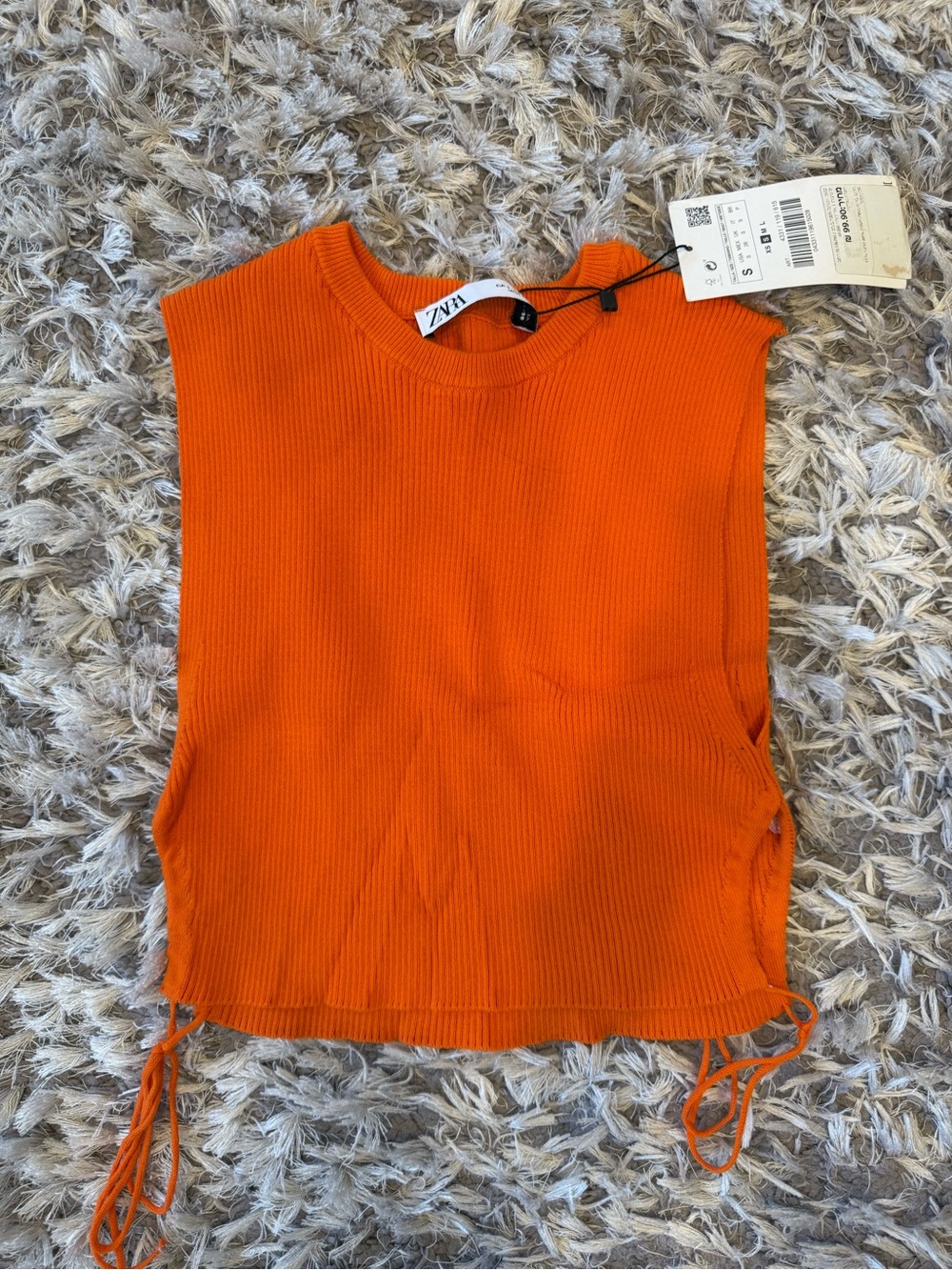 Zara Bright Orange Ribbed Sleeveless Tank with Side Ties